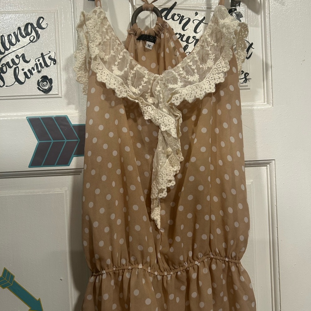 Elegant Lace Trim Polka Dot Blouse - Cream